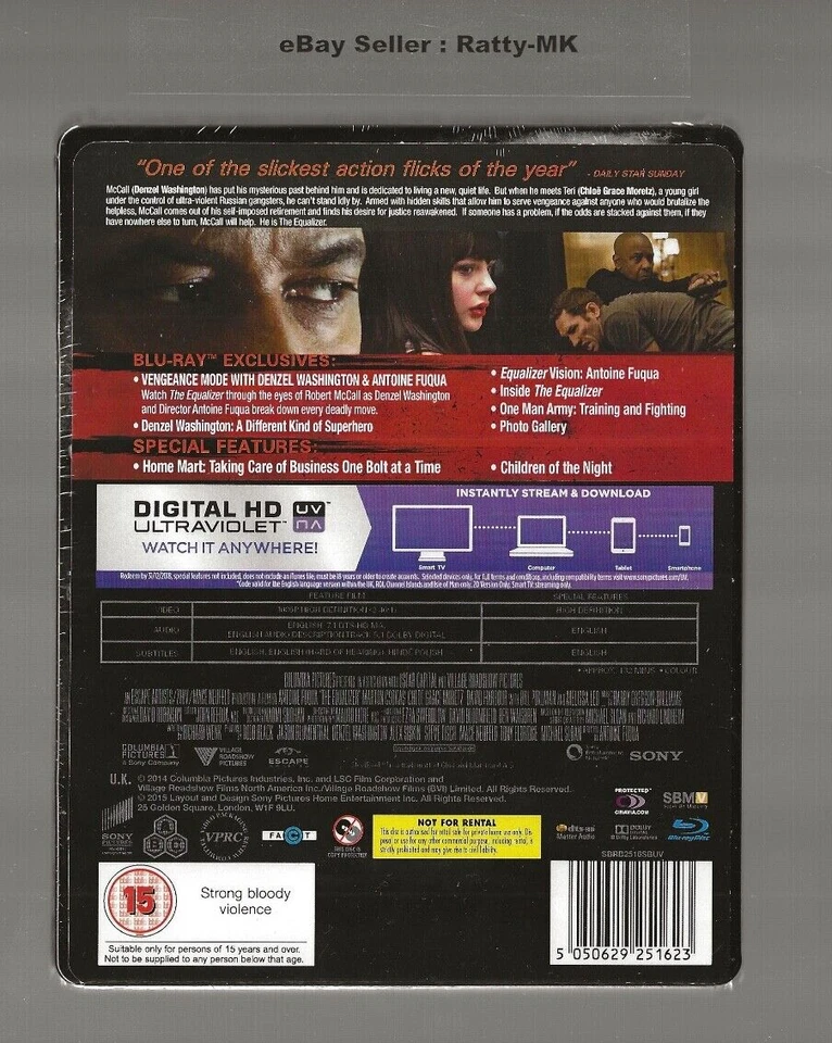 THE EQUALIZER (2014) - UK EXCLUSIVE BLU RAY STEELBOOK - NEW & SEALED - Image 2 of 3