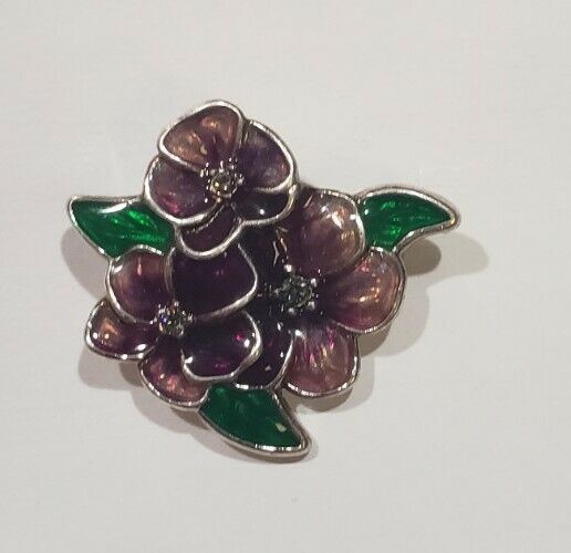 Vintage Anne Klein Purple & Green Enamel Flower B… - image 1