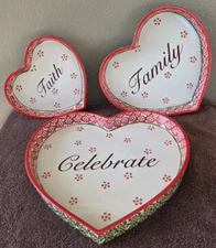 (3)Temptations By Tara Old World Heart Shaped Dish Celebrate, Family, Faith