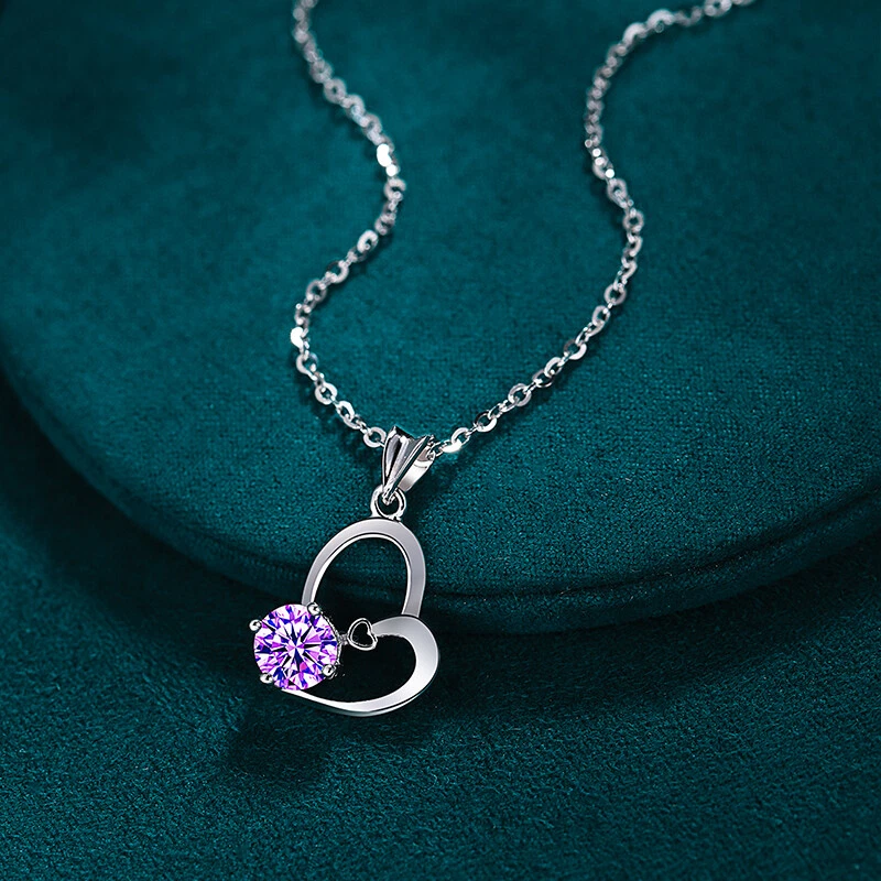 Damen Halskette Silber 925 Herz Kette Frauen Violett Geschenk - Bild 3 von 4