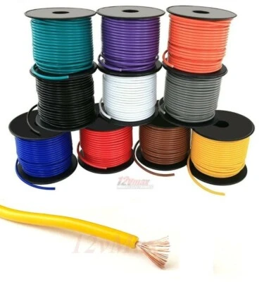 12VMAX 14 GAUGE SINGLE COLOR WIRE 14 Gauge Wire Spool 100ft Roll -Select Color, Single Primary Wire Cable Stranded