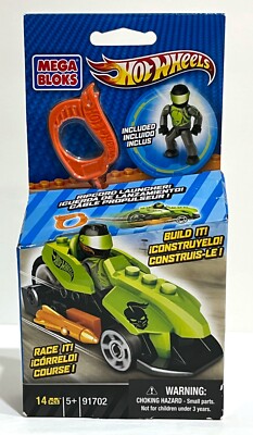 mega bloks hot wheels 91702, green speed racer, ripcord launcher, sealed