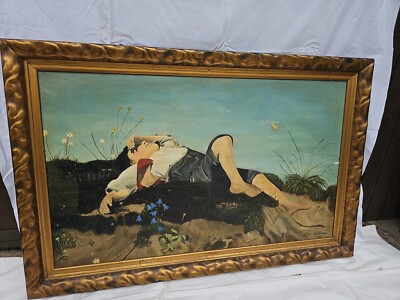 Gemälde 1931 Öl auf Leinewand signiert G.Biermann  Hirtenjunge auf der Wiese 