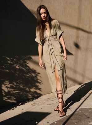 NEW FREE PEOPLE Vintage Summer Button Front Puff Sleeve Midi Dress Olive Small | eBay NEW FREE PEOPLE Vintage Summer Button Front Puff Sleeve Midi Dress Olive Small | eBay