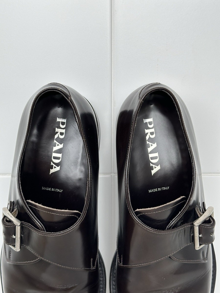 Prada Monk Strap Buckle Derbies Brown Formal Shoes Size 44