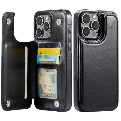 Wallet Card Holder Case for iPhone 16e 15 14 13 12 11 Pro Max XS Leather Cover
