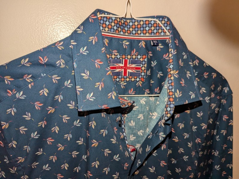 NWT Soul of London Men's Sz 16.5 L Button up Shirt Floral Flip Cuff Long Sleeve