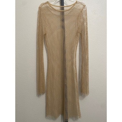 Women's Sheer Net Layering Maxi Dress Tan Y2K Festival Indie Boho  Rhinestone | eBay
