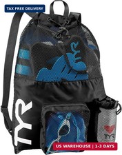TYR Big Mesh Mummy Backpack for Swim, Gym and Workout Gear, Black, 40-Liter Capa