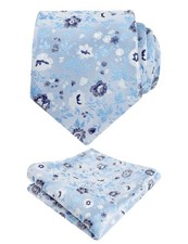 Mens 3.15inches Light Color Rustic Tie with Flower Printed Handkerchief Light...