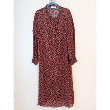 The Fold London Floral Metallic Silk Blend Midi Dress Red Black Sz 12 No Lining