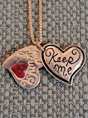 Vintage Sterling Silber 925 2 Herz Anhänger Halskette mit 925 Kette Valentinstag (LB)
