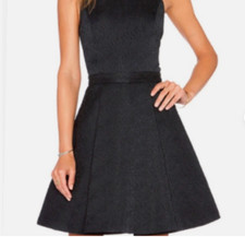Alice + Olivia Black Brocade Open Back Mini Dress Size 0 XS Danie Fit and Flare