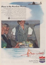 1947 United Airlines: Menus In the Mainliner Manner Vintage Print Ad