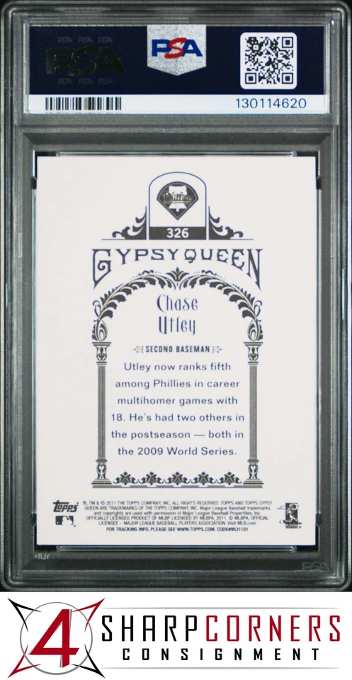 2011 TOPPS GYPSY QUEEN #326 CHASE UTLEY PHILLIES POP 1 PSA 10 - Image 2 of 3
