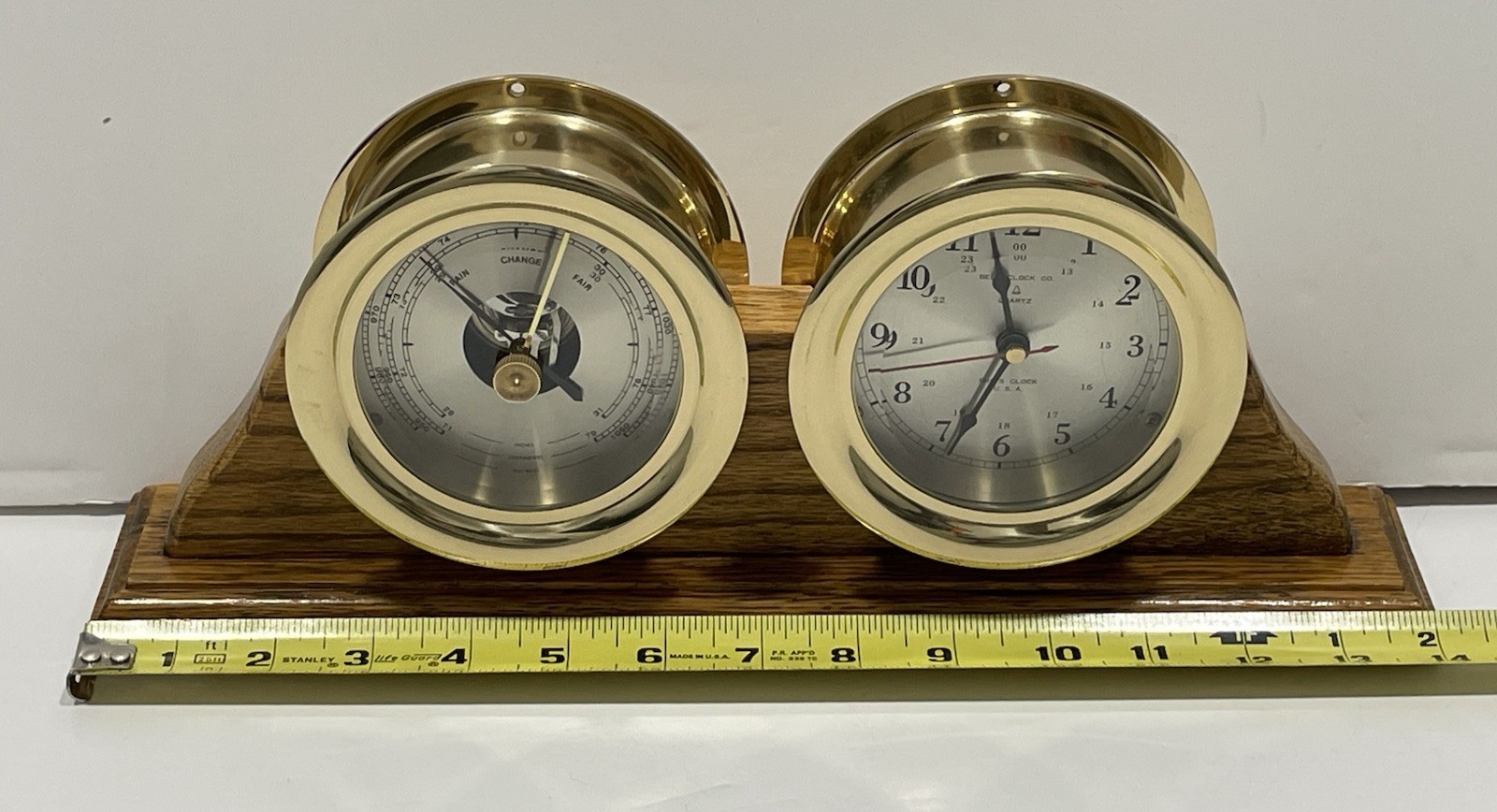 Bell Clock Co Solid Brass Ship Clock & Barometer Weather Station ~New Battery~