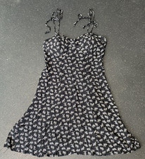 American Eagle Black Floral Mini Slip Dress Medium Adj Ties Smocked Cottagecore