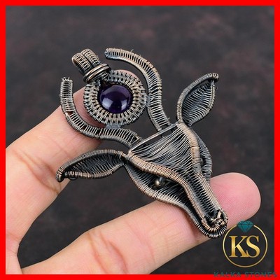 Copper African Amethyst Stone Sister Boho Wire Wrapped Cow Face Pendant Jewelry