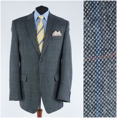 Mens DIGEL Blazer 46L US Size Check Windowpane Grey Wool Sport Coat Jacket