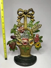 Antique Hubley Flower Basket Door Stop # 189 Spring Floral VTG Old Cast Iron B24