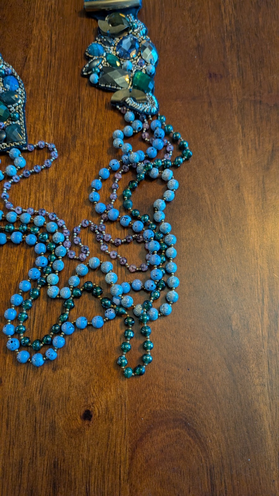 Mixed Materials Artisan Statement Necklace Blue P… - image 5