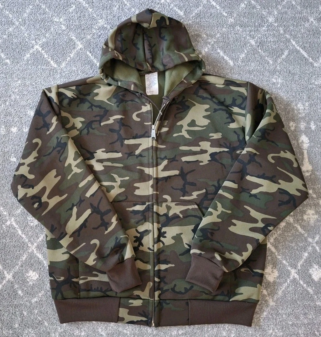 Vintage US Military Hoodie Jacket Camo Men XL Regular Thermal Woodland Zip USA