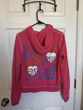 Vintage Pink Victoria's Secret zip up hoodie with sparkle design. Women s Medium