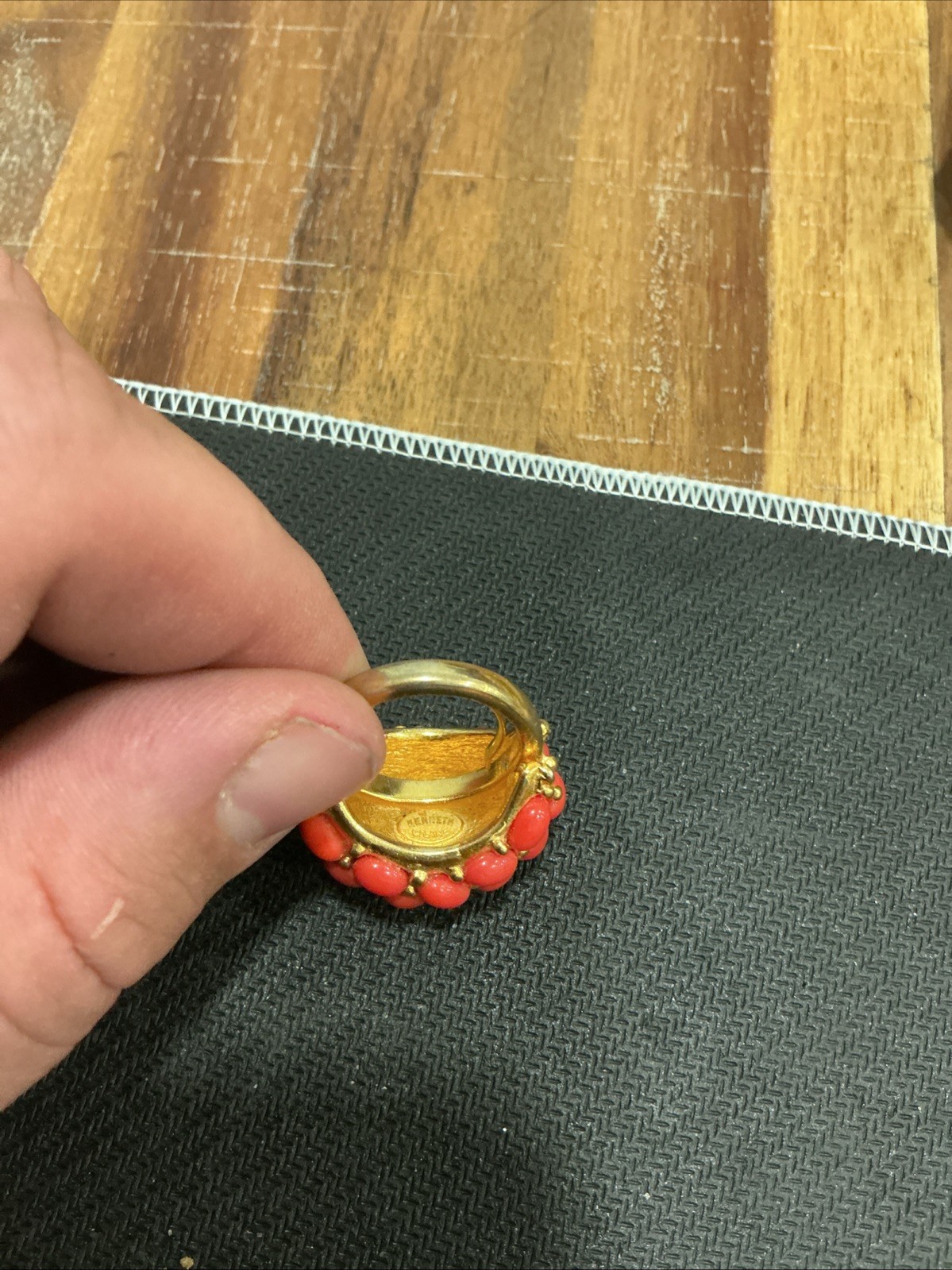 Kenneth Jay Lane KJL Light Coral Cabochon Ring - image 8