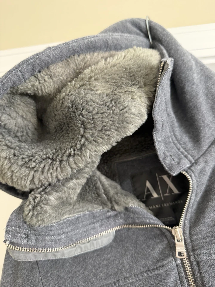 Armani Exchange Faux Fur Fleece Lined Hooded Jacket Men's Sz S - Image 3 of 4