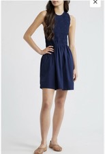 Madewell The Melody Smocked Mini Dress Cotton Midnight Navy XXS NWT