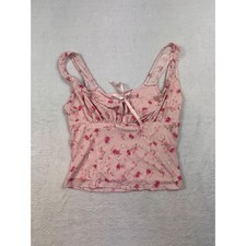 Pink Rose Floral Mesh Tank Top Pink Ribbon Bow Corset Style Bodice Medium