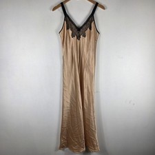 Vintage Oscar De La Renta Pink Label Satin Lace Trim Nightgown Maxi Slip Dress M
