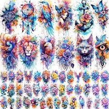 52 Watercolor Temporary Tattoos for Women Adults - Realistic 3D Pattern A