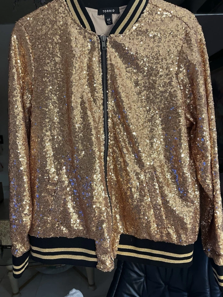 Новый TORRID золото блестками полный молнии Bomber куртка карманы женщин 0/большой/12 - Изображение 2 из 4