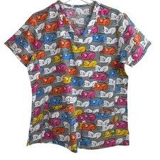 Divine Stretch by JDM Scrub Top Size L Has Pockets Cat Pattern A26