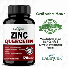 800MG Quercetin with Zinc 22mg Natural Immune Support Supplement 120Caps