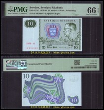 Sweden 10 Kronor, 1976-1985, Paper, Lucky Number 888,  PMG67