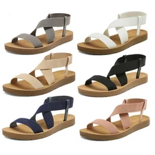 DREAM PAIRS Women's Open Toe  Ankle Strap Casual Summer Elastic Flat Sandals