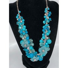 Turquoise Beaded Statement Necklace 18" with 3" Extender