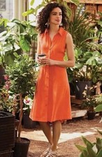 Soft Surroundings Womens Sleeveless Cascade Fiery Orange Shirt Dress Large