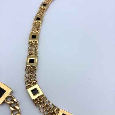 Vintage St. John Adjustable Belt Gold Tone Black Squares  display picture 3