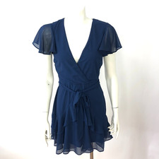 Lulus XS Blouson Chiffon V-Neck Polyester Mini Dress Blue MINT
