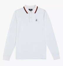 Psycho Bunny Men's Jackson Tipped Logo Long Sleeve Polo Shirt White