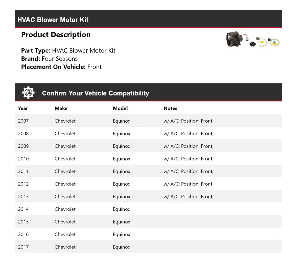 Kit de motor soplador de climatización para Chevrolet Equinox 2007-2017 4 estaciones 2008 2009 2010 Foto 2 de 3