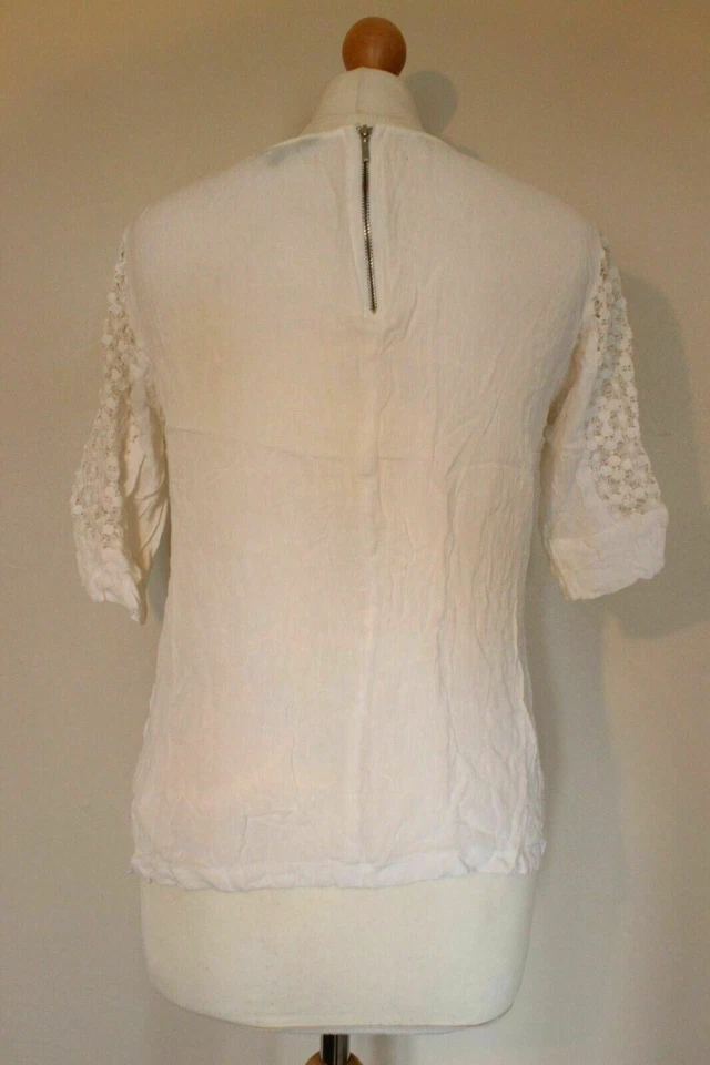 New Look White Crochet Lace Blouse Top Boho Festival Summer Size UK 10 - Image 3 of 4
