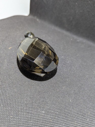 VINTAGE XL TEARDROP FACETED SMOKEY GRAY CRYSTAL CHANDELIER PART 3.5" + HANGER - Picture 2 of 8