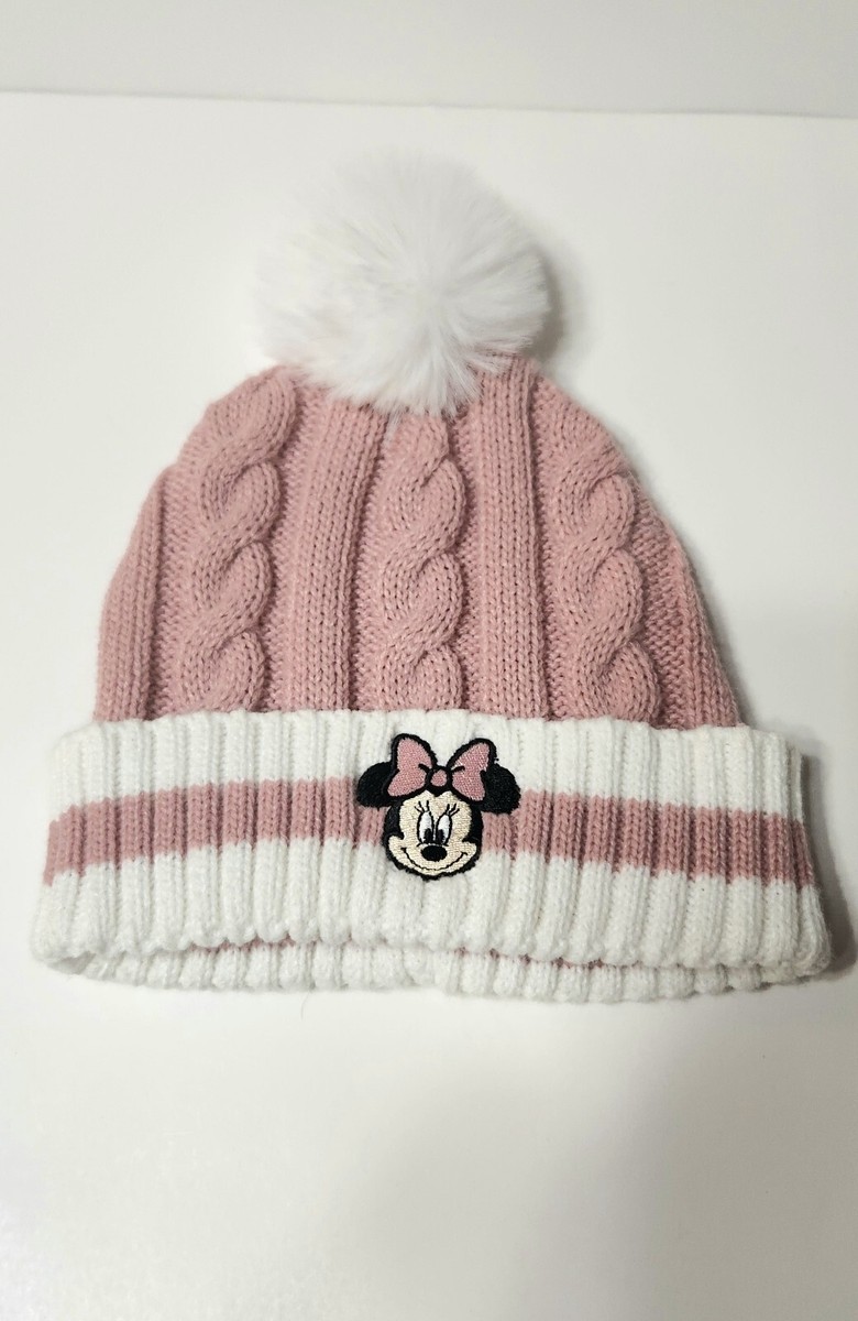Disney Junior Minnie Mouse Hat Kids 2T-5T Knit Pompom Pink Beanie
