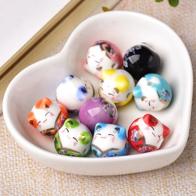 5 Stck 16x14mm Reichtum Katze Lose Keramik Porzellan Perlen Schmuckherstellung