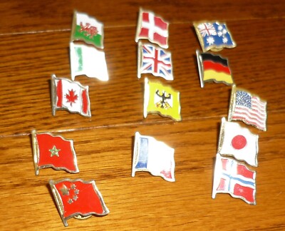 Lot of 15 Flag Cloisonne Pins, USA, Great Britain and more from around the world