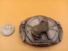 Wild WOLF Howling Native BELT BUCKLE Siskiyou S-7 Good Condition Nice
